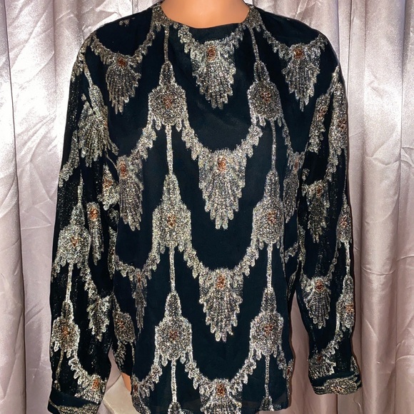 Vintage 60s Metallic steampunk Formal Evening Shirt Cocktail disco egirl Top~10 - Picture 8 of 10